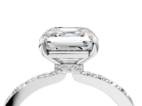 White gold Asscher Cut Diamond Ring with Pavé Band and Four-Prong Setting_34