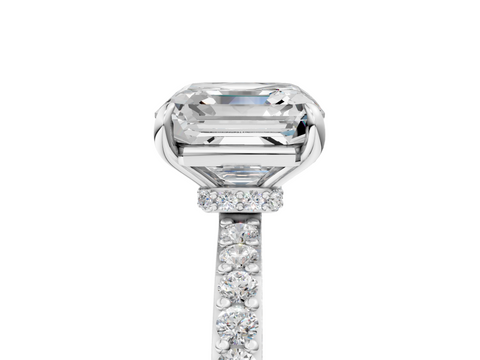White gold Asscher Cut Diamond Ring with Pavé Band and Four-Prong Setting_34