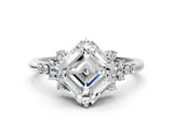 White gold Asscher Cut Diamond Ring with Side Stones and Four-Prong Setting_64