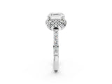 White gold Asscher Cut Diamond Scalloped Halo Engagement Ring with Round Shared Prong Band_14