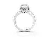 White gold Asscher Cut Diamond Scalloped Halo Engagement Ring with Round Shared Prong Band_15