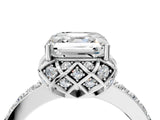 White gold Asscher Cut Diamond Scalloped Halo Engagement Ring with Round Shared Prong Band_16