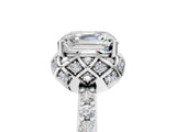 White gold Asscher Cut Diamond Scalloped Halo Engagement Ring with Round Shared Prong Band_17