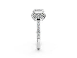 White gold Asscher Cut Diamond Scalloped Halo Engagement Ring with Round Shared Prong Band_26