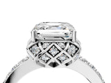 White gold Asscher Cut Diamond Scalloped Halo Engagement Ring with Round Shared Prong Band_28