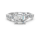 White gold Asscher Cut Diamond Scattered Round Accent Ring with Prong Setting_18