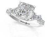 White gold Asscher Cut Diamond Scattered Round Accent Ring with Prong Setting_19
