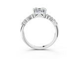 White gold Asscher Cut Diamond Scattered Round Accent Ring with Prong Setting_21