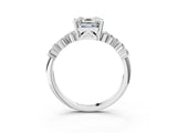 White gold Asscher Cut Diamond Scattered Round Accent Ring with Prong Setting_33