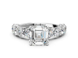 White gold Asscher Cut Diamond Side Stone Engagement Ring with Four-Prong Setting_36