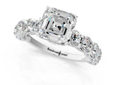 White gold Asscher Cut Diamond Side Stone Engagement Ring with Four-Prong Setting_37