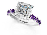 White gold Asscher Cut Diamond Side Stone Solitaire Ring with Round with Amethyst side stone and Four-Prong Setting_13