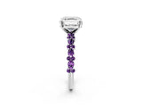 White gold Asscher Cut Diamond Side Stone Solitaire Ring with Round with Amethyst side stone and Four-Prong Setting_14
