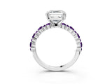 White gold Asscher Cut Diamond Side Stone Solitaire Ring with Round with Amethyst side stone and Four-Prong Setting_15