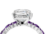 White gold Asscher Cut Diamond Side Stone Solitaire Ring with Round with Amethyst side stone and Four-Prong Setting_16