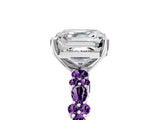 White gold Asscher Cut Diamond Side Stone Solitaire Ring with Round with Amethyst side stone and Four-Prong Setting_17