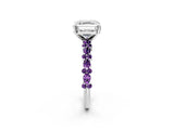 White gold Asscher Cut Diamond Side Stone Solitaire Ring with Round with Amethyst side stone and Four-Prong Setting_2
