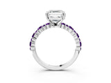 White gold Asscher Cut Diamond Side Stone Solitaire Ring with Round with Amethyst side stone and Four-Prong Setting_3
