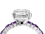 White gold Asscher Cut Diamond Side Stone Solitaire Ring with Round with Amethyst side stone and Four-Prong Setting_4