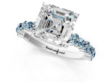 White gold Asscher Cut Diamond Side Stone Solitaire Ring with Round with Aquamarine side stone and Four-Prong Setting_1
