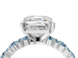 White gold Asscher Cut Diamond Side Stone Solitaire Ring with Round with Aquamarine side stone and Four-Prong Setting_16