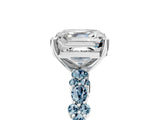 White gold Asscher Cut Diamond Side Stone Solitaire Ring with Round with Aquamarine side stone and Four-Prong Setting_17