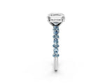 White gold Asscher Cut Diamond Side Stone Solitaire Ring with Round with Aquamarine side stone and Four-Prong Setting_2
