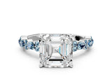 White gold Asscher Cut Diamond Side Stone Solitaire Ring with Round with Aquamarine side stone and Four-Prong Setting_23