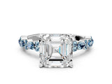 White gold Asscher Cut Diamond Side Stone Solitaire Ring with Round with Aquamarine side stone and Four-Prong Setting_24