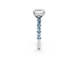 White gold Asscher Cut Diamond Side Stone Solitaire Ring with Round with Aquamarine side stone and Four-Prong Setting_25