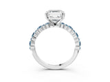 White gold Asscher Cut Diamond Side Stone Solitaire Ring with Round with Aquamarine side stone and Four-Prong Setting_26