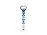 White gold Asscher Cut Diamond Side Stone Solitaire Ring with Round with Aquamarine side stone and Four-Prong Setting_26