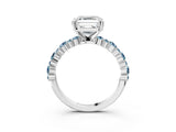 White gold Asscher Cut Diamond Side Stone Solitaire Ring with Round with Aquamarine side stone and Four-Prong Setting_3