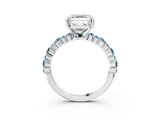 White gold Asscher Cut Diamond Side Stone Solitaire Ring with Round with Aquamarine side stone and Four-Prong Setting_38