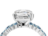 White gold Asscher Cut Diamond Side Stone Solitaire Ring with Round with Aquamarine side stone and Four-Prong Setting_4