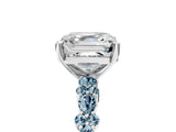 White gold Asscher Cut Diamond Side Stone Solitaire Ring with Round with Aquamarine side stone and Four-Prong Setting_40