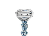 White gold Asscher Cut Diamond Side Stone Solitaire Ring with Round with Aquamarine side stone and Four-Prong Setting_5
