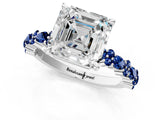 White gold Asscher Cut Diamond Side Stone Solitaire Ring with Round with Blue Sapphire side stone and Four-Prong Setting_1