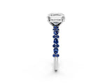 White gold Asscher Cut Diamond Side Stone Solitaire Ring with Round with Blue Sapphire side stone and Four-Prong Setting_2