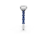 White gold Asscher Cut Diamond Side Stone Solitaire Ring with Round with Blue Sapphire side stone and Four-Prong Setting_2