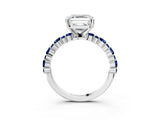White gold Asscher Cut Diamond Side Stone Solitaire Ring with Round with Blue Sapphire side stone and Four-Prong Setting_3