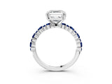 White gold Asscher Cut Diamond Side Stone Solitaire Ring with Round with Blue Sapphire side stone and Four-Prong Setting_3
