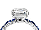 White gold Asscher Cut Diamond Side Stone Solitaire Ring with Round with Blue Sapphire side stone and Four-Prong Setting_4