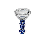 White gold Asscher Cut Diamond Side Stone Solitaire Ring with Round with Blue Sapphire side stone and Four-Prong Setting_5