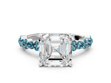 White gold Asscher Cut Diamond Side Stone Solitaire Ring with Round with Blue Topaz side stone and Four-Prong Setting_12