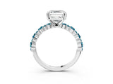 White gold Asscher Cut Diamond Side Stone Solitaire Ring with Round with Blue Topaz side stone and Four-Prong Setting_3