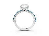 White gold Asscher Cut Diamond Side Stone Solitaire Ring with Round with Blue Topaz side stone and Four-Prong Setting_3