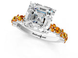 White gold Asscher Cut Diamond Side Stone Solitaire Ring with Round with Citrine side stone and Four-Prong Setting_1