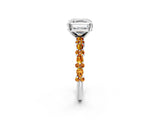 White gold Asscher Cut Diamond Side Stone Solitaire Ring with Round with Citrine side stone and Four-Prong Setting_2