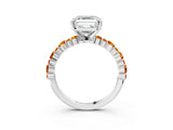 White gold Asscher Cut Diamond Side Stone Solitaire Ring with Round with Citrine side stone and Four-Prong Setting_3